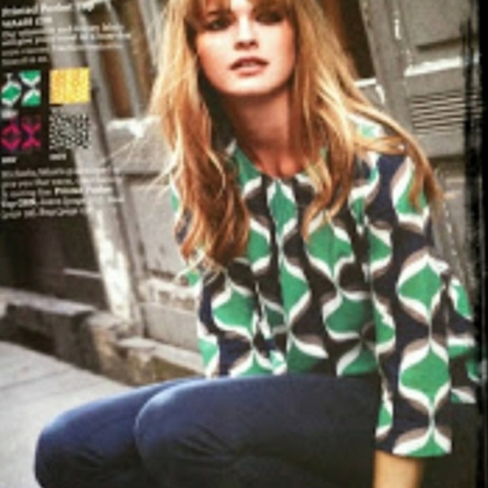 Boden Printed Pocket Top Verdant Green Retro Geo